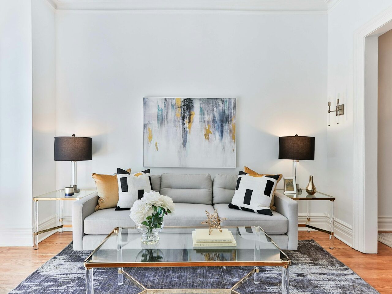 Modern living room with clean white painted walls